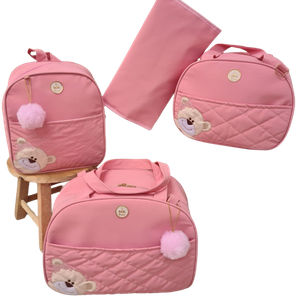Bolsa maternidade bebê kit 4 peças Urso Rosa impermeável