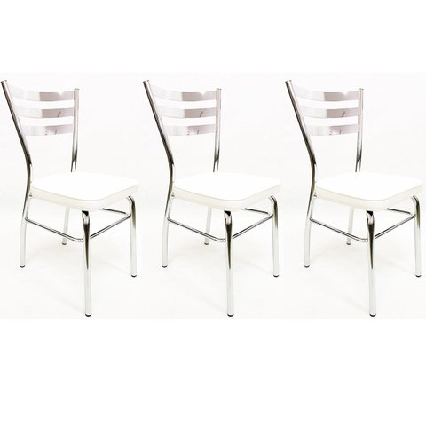 Cadeira de Cozinha Jantar com Reforço Cromada Assento Grosso Branco Confortável Kit 3 Unidades