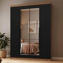 Ver imagem 1 de Guarda-Roupa Solteiro 4 Portas Batentes com Espelho Rustic/Preto/Preto Netuno Madesa