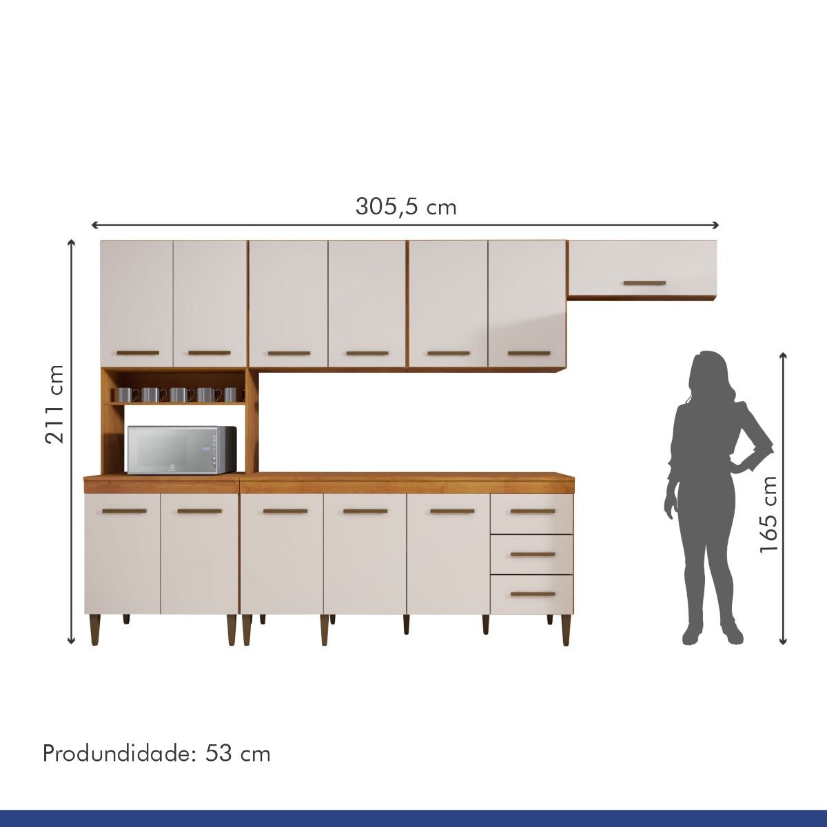 Cozinha Modulada 12 Portas 3 Gavetas Atenas Kaiki Móveis:Nature/Off - 9