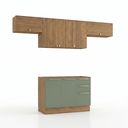 Ver imagem 2 de Cozinha Compacta Modulada 4 Peças com Balcão para Pia sem Tampo 260 x 222cm Botanic Nogueira/Verde Oliva