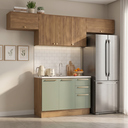 Ver imagem 1 de Cozinha Compacta Modulada 4 Peças com Balcão para Pia sem Tampo 260 x 222cm Botanic Nogueira/Verde Oliva