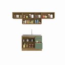 Ver imagem 4 de Cozinha Compacta Modulada 4 Peças com Balcão para Pia sem Tampo 260 x 222cm Botanic Nogueira/Verde Oliva