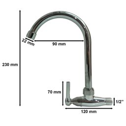 Torneira de Cozinha para Parede Cromada 1/2 Bica Móvel Prata - 2