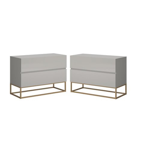 Conjunto 2 Mesa de Cabeceira Eros 60 Estilo Industrial Base Dourado:Off White