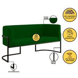 Sofá Namoradeira 2 Lugares Moderna Base Metal Black – Balaqui Cor:verde - 2