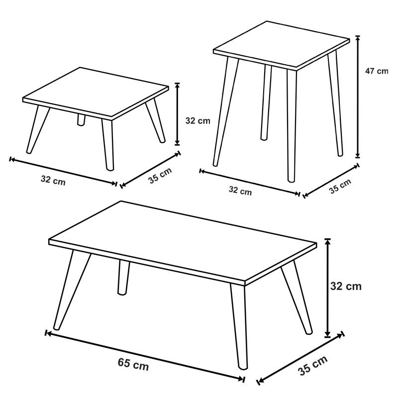 Trio de Mesas de Centro, Apoio e Lateral Pé Palito - Preto - 3