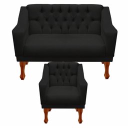 Jogo de Sofá Namoradeira + 02 Poltronas para Escritorio Recepção Grecia - Suede Preto - 2