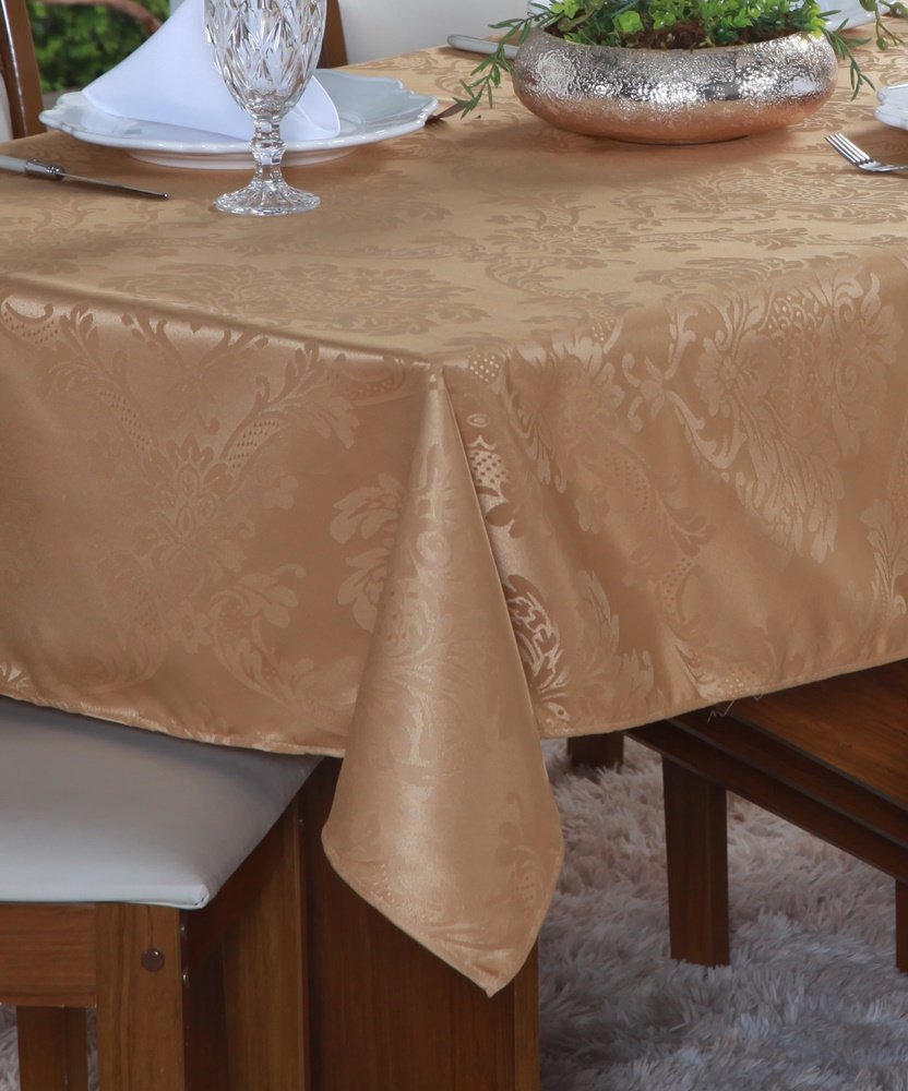 Toalha de Mesa Posta 6 Cadeiras Jacquard Lisa 2,00m X 1,40m Cáqui Caramelo