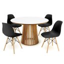 Ver imagem 1 de Conjunto Mesa de Jantar Redonda Luana Amadeirada Branca 120cm com 4 Cadeiras Eames Eiffel - Preto