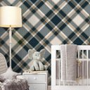 Ver imagem 1 de Papel de Parede Xadrez Azul Turquesa Escuro com Detalhe Bege-60x300cm