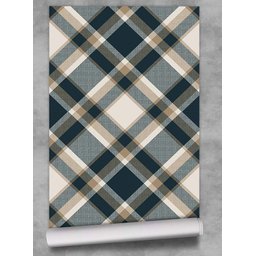 Papel de Parede Xadrez Azul Turquesa Escuro com Detalhe Bege-60x300cm - 3