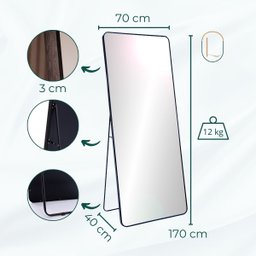 Espelho Grande Corpo Inteiro Retangular com Moldura em Alumínio Preta Decorativo 170x70 - 6 Espelho Grande Corpo Inteiro Retangular com Moldura em Alumínio Preta Decorativo 170x70 - 6