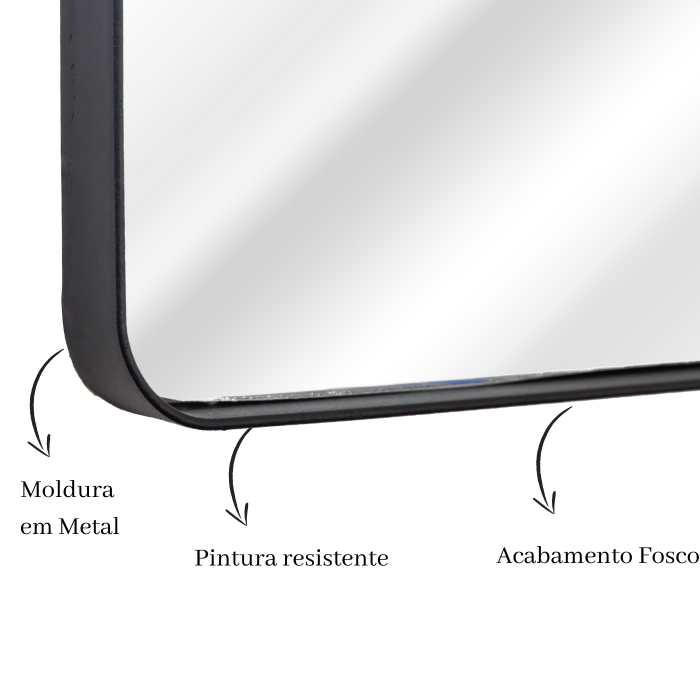 Espelho Grande Corpo inteiro Retangular com Moldura em Metal Industrial 170 x 70cm Preto - 2