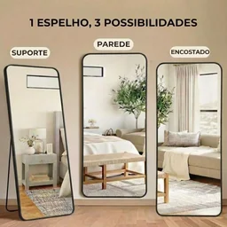Espelho Grande Corpo Inteiro Retangular com Moldura em Alumínio Preta Decorativo 170x70 - 7 Espelho Grande Corpo Inteiro Retangular com Moldura em Alumínio Preta Decorativo 170x70 - 7