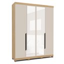 Ver imagem 2 de Guarda Roupa Solteiro com Espelho 4 Portas 100% MDF Off White e Carvalho Barcelona Bege