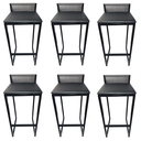 Ver imagem 1 de Kit 6 Banquetas Alta Encosto Junco Café Assento Preto