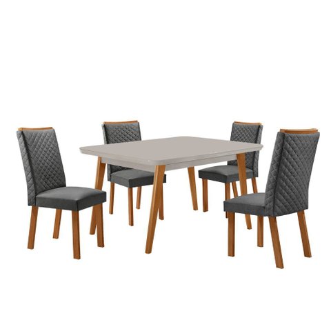 Mesa de Jantar Copper 120cm Madeira Tampo Vidro Canto Copo com 4 Cadeiras Lira
