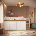 Ver imagem 1 de Cama Infanto Juvenil Estação de Trabalho com Balcão Cor Branco com Carvalho Xingu