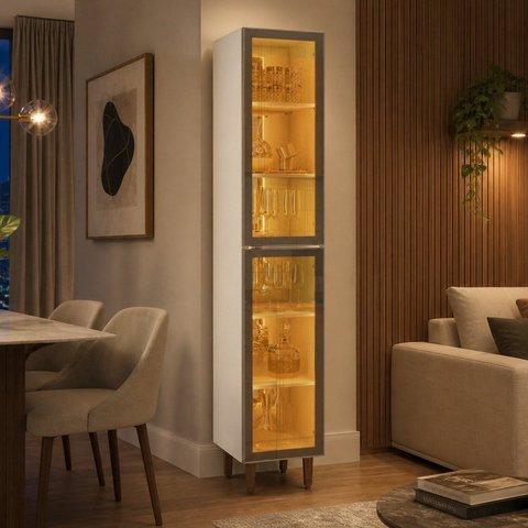 Cristaleira Pérola 2 Portas Vidro com LED Yescasa