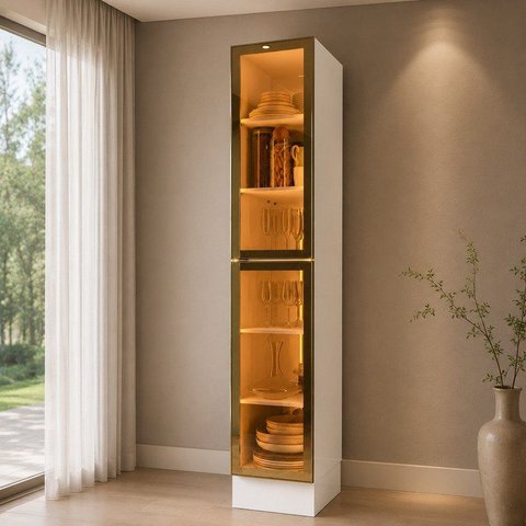 Cristaleira Pérola 2 Portas Vidro com LED Yescasa Branco