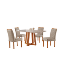 Ver imagem 2 de Conjunto Sala de Jantar 4 Lugares Olimpia Mesa e Cadeiras Madeira Maciça Tecido Linho Areia