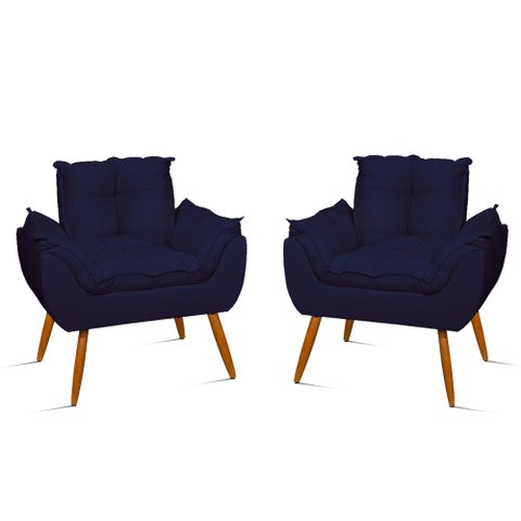 Kit 02 Poltronas Decorativas Opala Pés Palito - Sala Cor:Azul-marinho