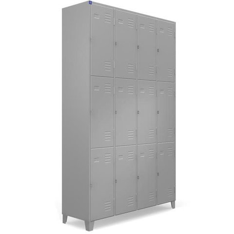 Armário Roupeiro Locker de Aço 12 Portas Vestiário Cinza com Chave