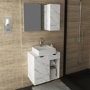 Ver imagem 1 de Conjunto Kit para banheiro 80cm com Gabinete espelheira e cuba CJ43018-105 Móvel na Caixa Mármore Br