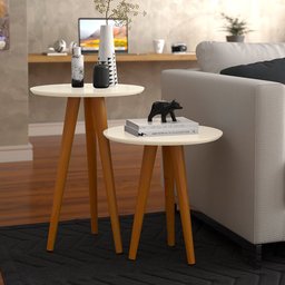 Conjunto com 2 Mesas 4202 Off White e Pés em Madeira - Ofertamo - 2