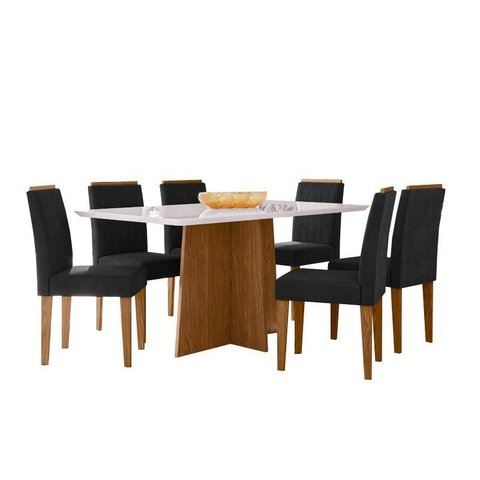 Conjunto Sala de Jantar Mesa Anitta 1,60x0,90m com 6 Cadeiras Ana Ype/off White/veludo Preto