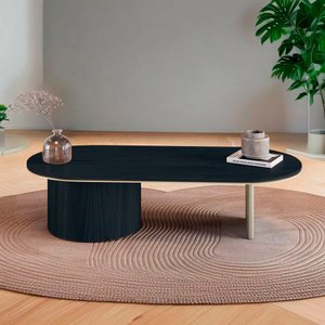 Mesa de Centro Ipê em Madeira Maciça Ébano Metal Champagne