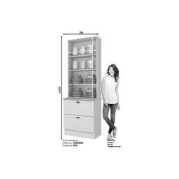 Cristaleira de Cozinha Americana c/ 2 Portas (2 c/Vidro) c/ 2 Gavetas Branco - Henn - 3