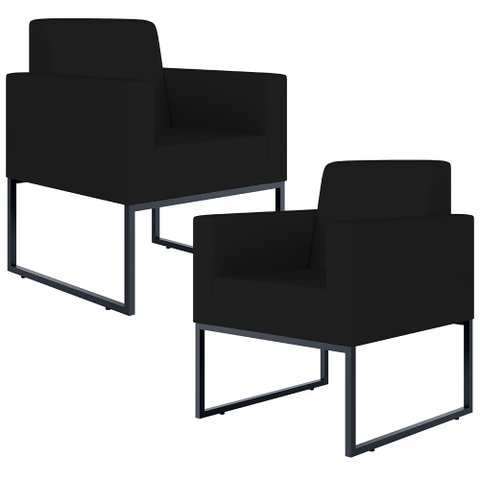 Kit 2 Poltronas Decorativas para Sala Recepção Base Fixa de Metal Helô L02 Suede Preto - Lyam