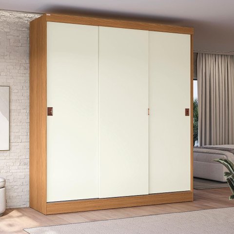 Guarda-roupa 3 Portas de Correr Kappesberg Canela/off White 180cm