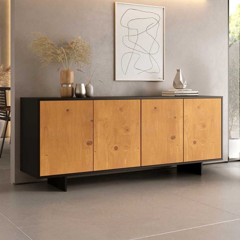 Balcão Aparador Buffet Grande 180 cm 4 Portas Madeira Freijó Preto Arto Idimex