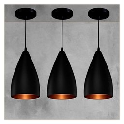 3 Lustres Pendentes Vegas Preto/cobre R.r.j.v Negocios - 1