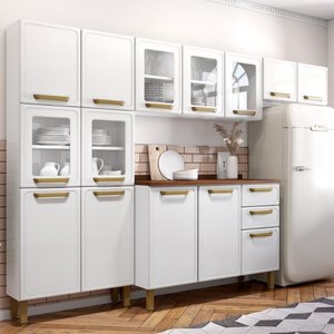 Cozinha Completa Aço C/ Portas Vidro Bella Bertolini - Branco