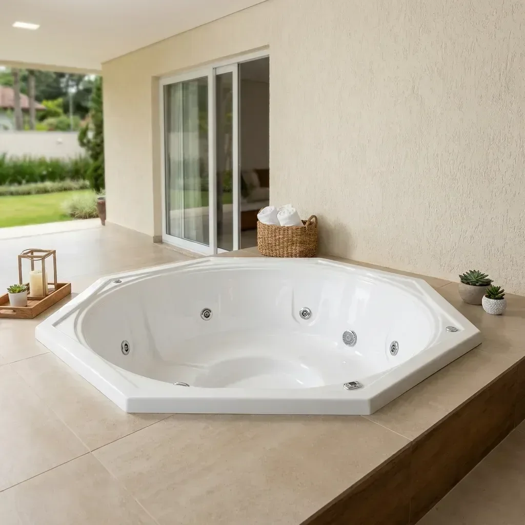Spa com Hidromassagem Sextavado Flora Top Line Ouro Fino com Aquecedor e Cromoterapia LED 5 Lugares Gel Coat Branco 220V