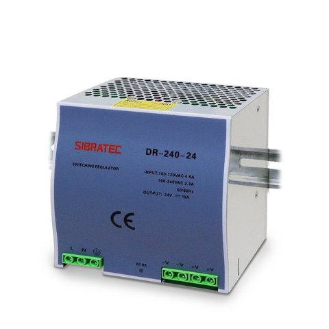 Fonte Chaveada para Trilho Din - Entrada 110/220Vca e Saída 24Vcc Modelo DR Fonte de 240W- 10A. Saíd