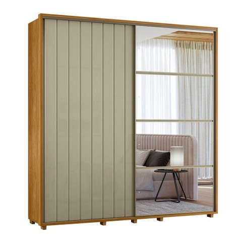Guarda-roupa Casal Monet Ripado 2 Portas de Correr 4 Gavetas 1 Porta C/ Espelho - 7 Decor Cumaru e