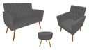 Ver imagem 1 de Kit Namoradeira + 1 Poltrona Decorativa Nina Capitonê + Puff Redondo Suede Cinza Pés Madeira Mz Deco