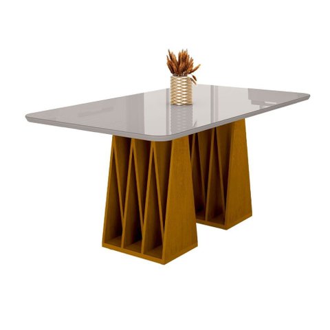 Mesa de Madeira Orquestra 160 Cm com Vidro Naturalle/off White - Móveis Bechara