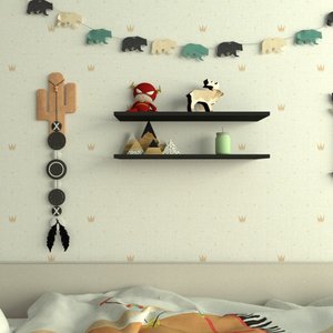 Par de Prateleiras Suspensa - Preto Mdf- Organizador Dormitorio Bebe Infantil Kids