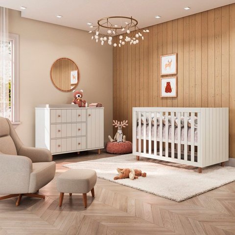 Quarto de Bebê Completo com Berço 3 em 1 Valentina Branco/Soft/Jequitibá