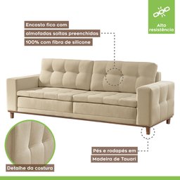 Sofá 4 Lugares 230cm Molas Ensacadas com Base Madeira Maciça D-33 Linho Braúna - 4