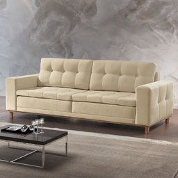 Sofá 4 Lugares 230cm Molas Ensacadas com Base Madeira Maciça D-33 Linho Braúna - 1
