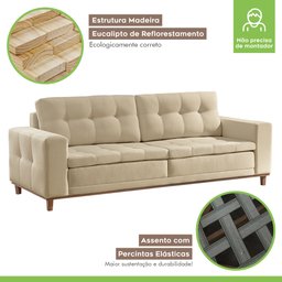 Sofá 4 Lugares 230cm Molas Ensacadas com Base Madeira Maciça D-33 Linho Braúna - 5