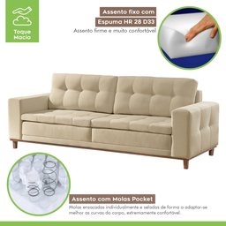 Sofá 4 Lugares 230cm Molas Ensacadas com Base Madeira Maciça D-33 Linho Braúna - 6