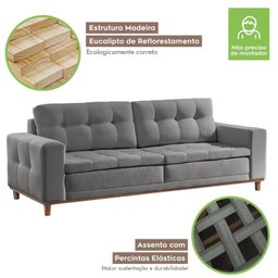 Sofá 4 Lugares 230cm Molas Ensacadas com Base Madeira Maciça D-33 Linho Braúna - 5